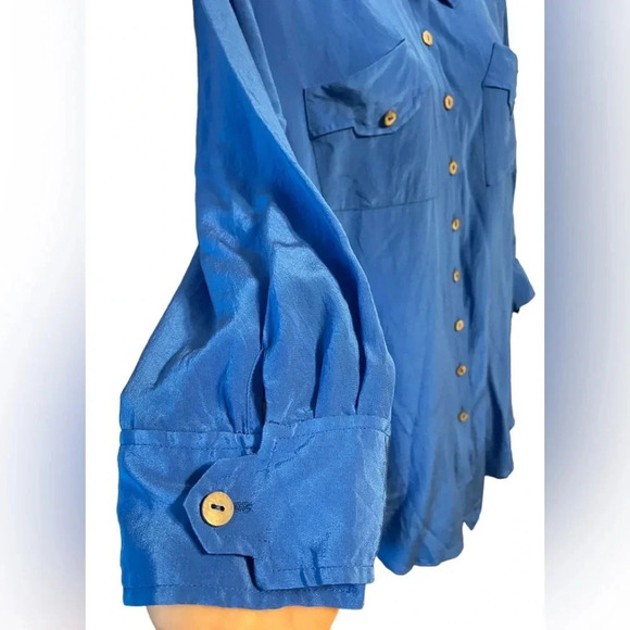 Soft Surroundings Blue Silk Button Down Top - Picture 4 of 9